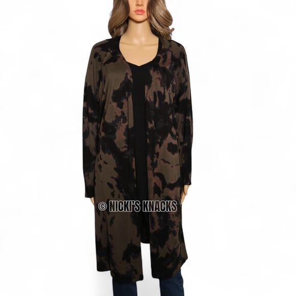 Peyton Jensen Camo Duster Cardigan Evereve Green Open Front Knit Sweater Size M - Picture 2 of 9